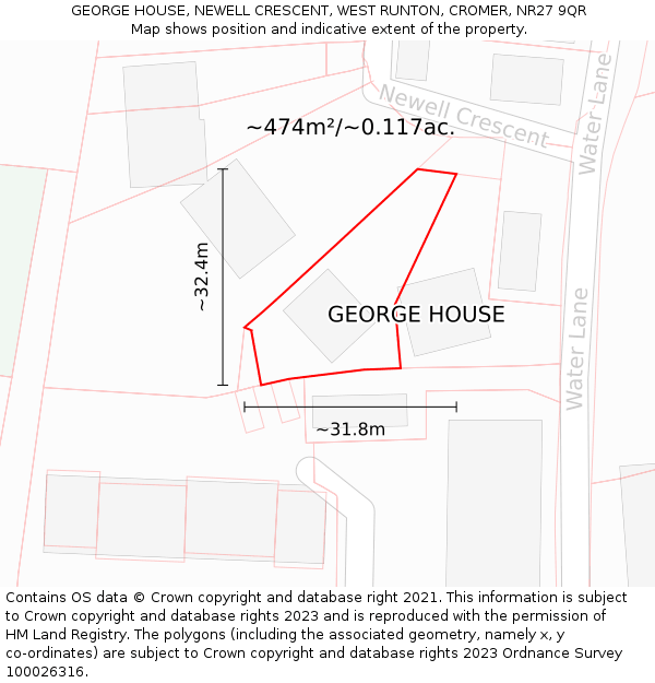 GEORGE HOUSE, NEWELL CRESCENT, WEST RUNTON, CROMER, NR27 9QR: Plot and title map