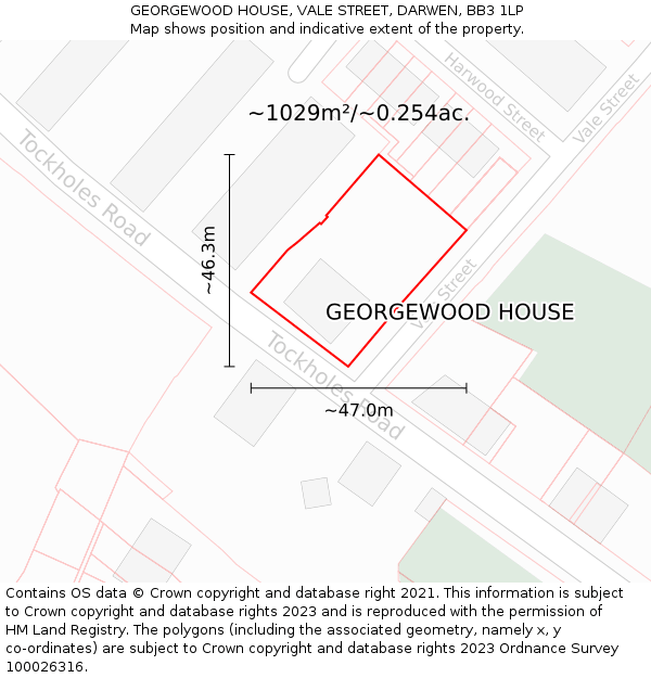GEORGEWOOD HOUSE, VALE STREET, DARWEN, BB3 1LP: Plot and title map