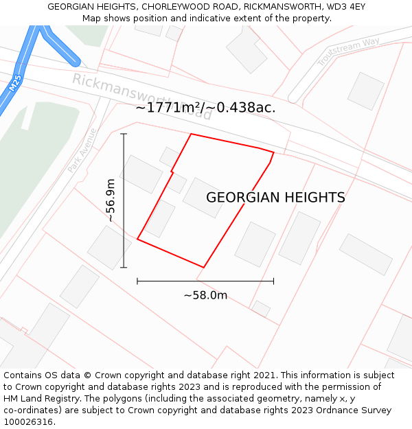 GEORGIAN HEIGHTS, CHORLEYWOOD ROAD, RICKMANSWORTH, WD3 4EY: Plot and title map