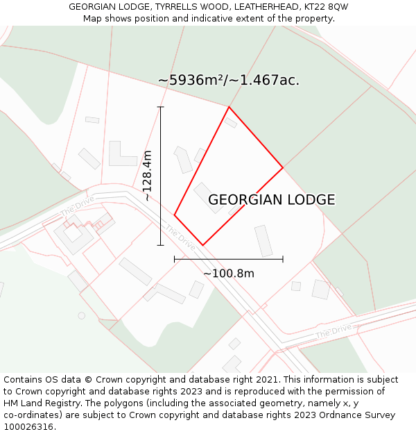 GEORGIAN LODGE, TYRRELLS WOOD, LEATHERHEAD, KT22 8QW: Plot and title map