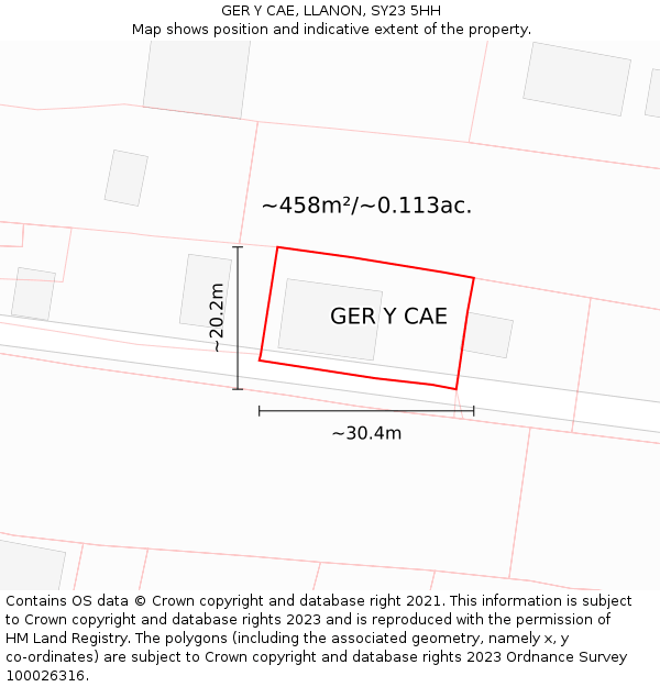 GER Y CAE, LLANON, SY23 5HH: Plot and title map