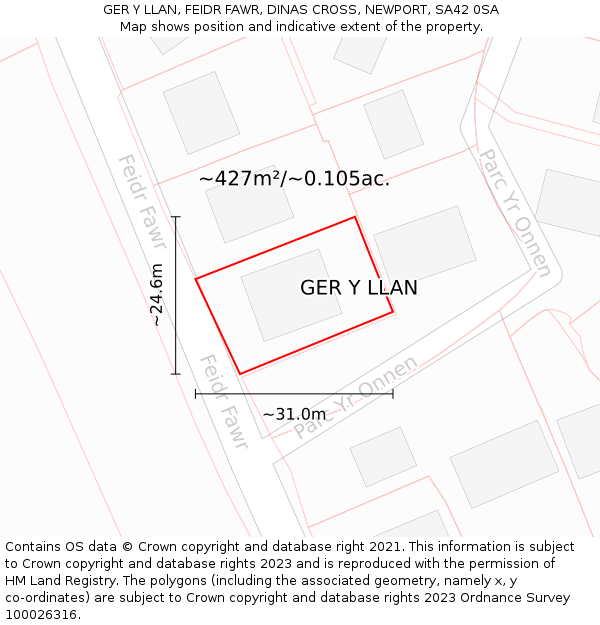 GER Y LLAN, FEIDR FAWR, DINAS CROSS, NEWPORT, SA42 0SA: Plot and title map