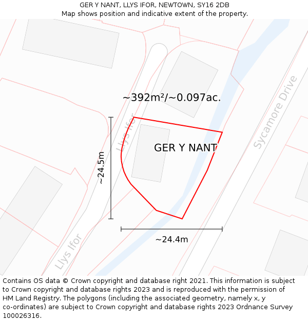 GER Y NANT, LLYS IFOR, NEWTOWN, SY16 2DB: Plot and title map