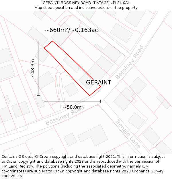 GERAINT, BOSSINEY ROAD, TINTAGEL, PL34 0AL: Plot and title map