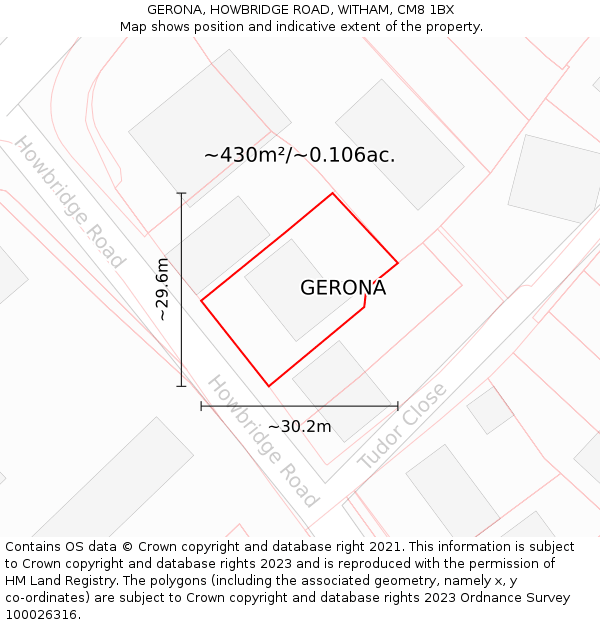 GERONA, HOWBRIDGE ROAD, WITHAM, CM8 1BX: Plot and title map