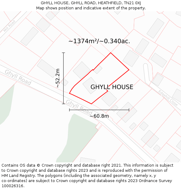 GHYLL HOUSE, GHYLL ROAD, HEATHFIELD, TN21 0XJ: Plot and title map
