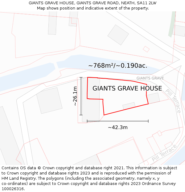 GIANTS GRAVE HOUSE, GIANTS GRAVE ROAD, NEATH, SA11 2LW: Plot and title map