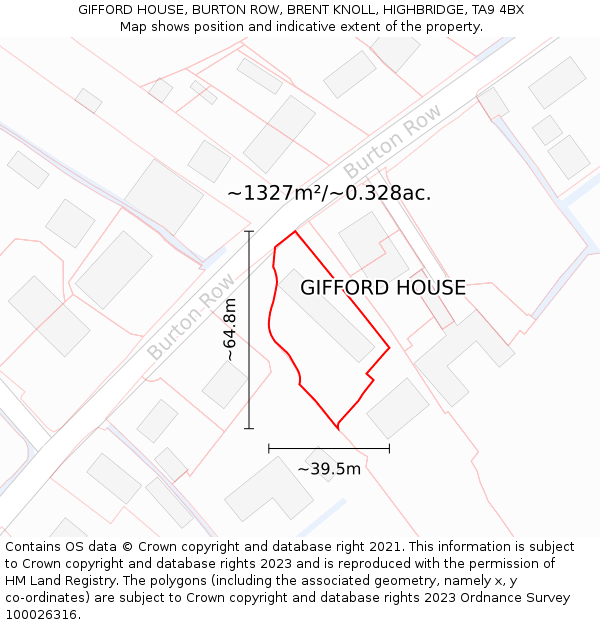 GIFFORD HOUSE, BURTON ROW, BRENT KNOLL, HIGHBRIDGE, TA9 4BX: Plot and title map