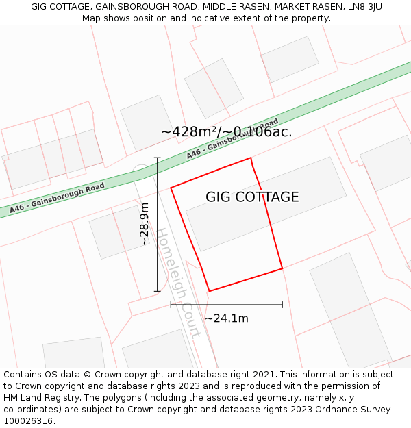 GIG COTTAGE, GAINSBOROUGH ROAD, MIDDLE RASEN, MARKET RASEN, LN8 3JU: Plot and title map