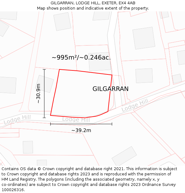 GILGARRAN, LODGE HILL, EXETER, EX4 4AB: Plot and title map