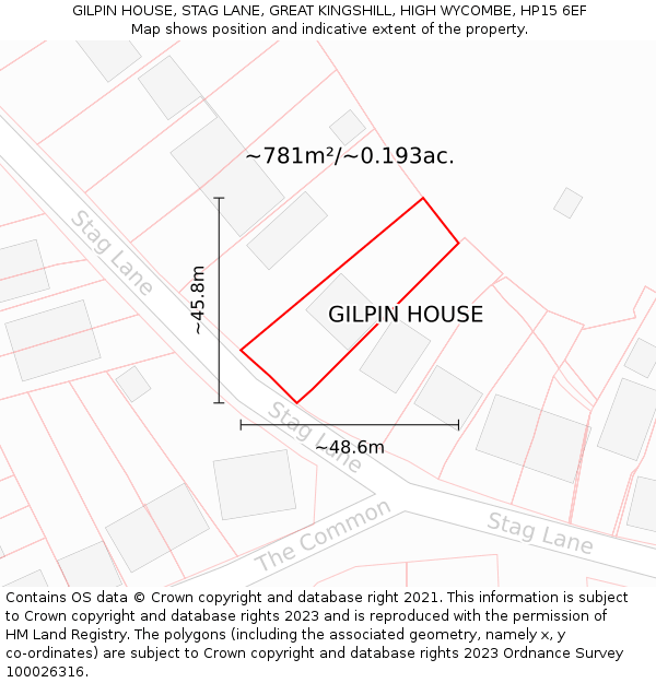 GILPIN HOUSE, STAG LANE, GREAT KINGSHILL, HIGH WYCOMBE, HP15 6EF: Plot and title map