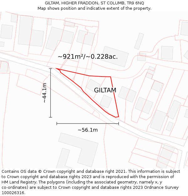 GILTAM, HIGHER FRADDON, ST COLUMB, TR9 6NQ: Plot and title map