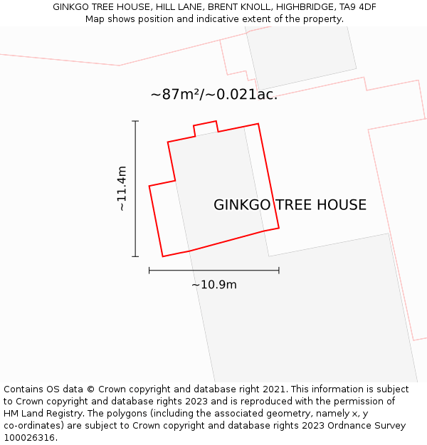 GINKGO TREE HOUSE, HILL LANE, BRENT KNOLL, HIGHBRIDGE, TA9 4DF: Plot and title map