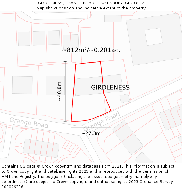 GIRDLENESS, GRANGE ROAD, TEWKESBURY, GL20 8HZ: Plot and title map