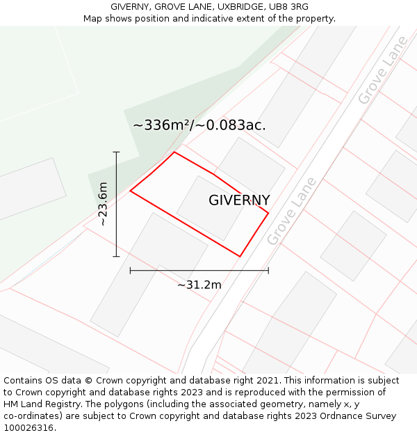 GIVERNY, GROVE LANE, UXBRIDGE, UB8 3RG: Plot and title map