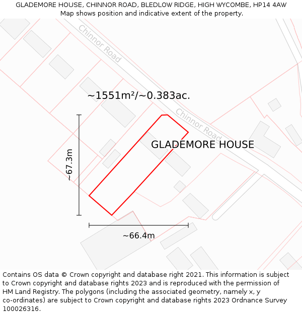 GLADEMORE HOUSE, CHINNOR ROAD, BLEDLOW RIDGE, HIGH WYCOMBE, HP14 4AW: Plot and title map