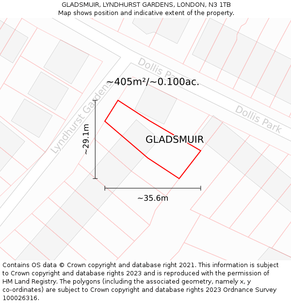 GLADSMUIR, LYNDHURST GARDENS, LONDON, N3 1TB: Plot and title map