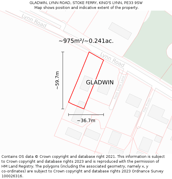 GLADWIN, LYNN ROAD, STOKE FERRY, KING'S LYNN, PE33 9SW: Plot and title map