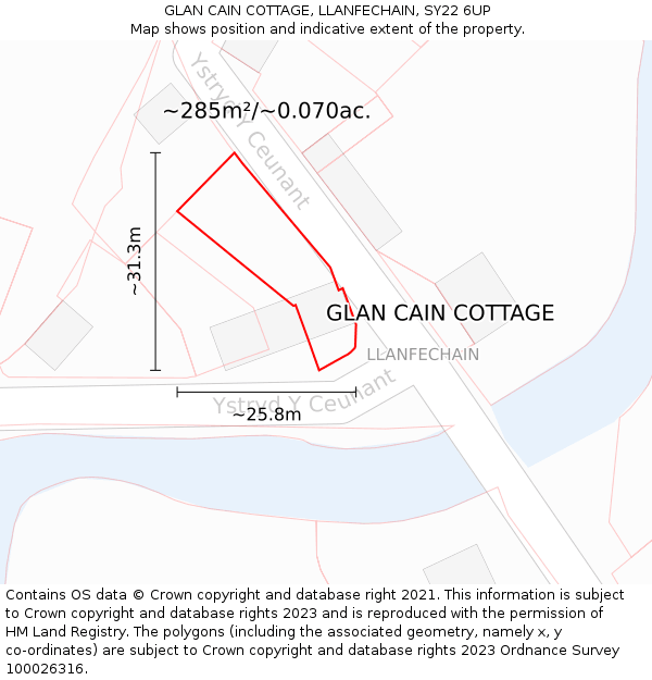 GLAN CAIN COTTAGE, LLANFECHAIN, SY22 6UP: Plot and title map