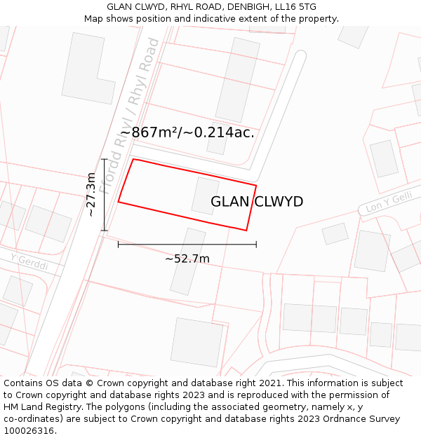 GLAN CLWYD, RHYL ROAD, DENBIGH, LL16 5TG: Plot and title map