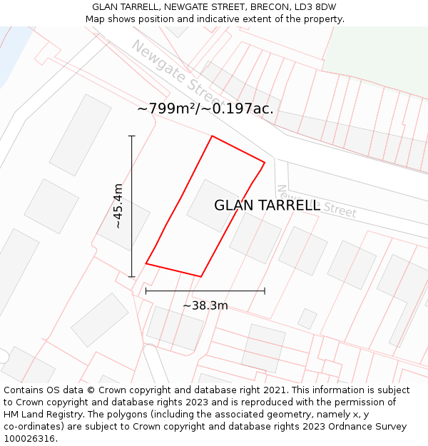 GLAN TARRELL, NEWGATE STREET, BRECON, LD3 8DW: Plot and title map
