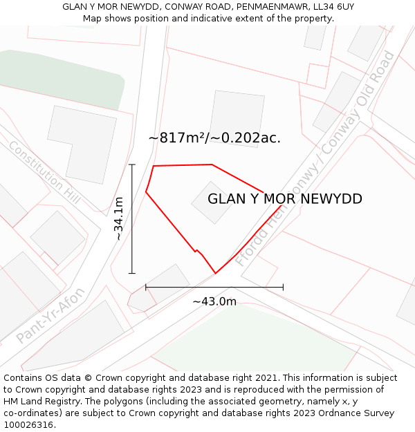 GLAN Y MOR NEWYDD, CONWAY ROAD, PENMAENMAWR, LL34 6UY: Plot and title map