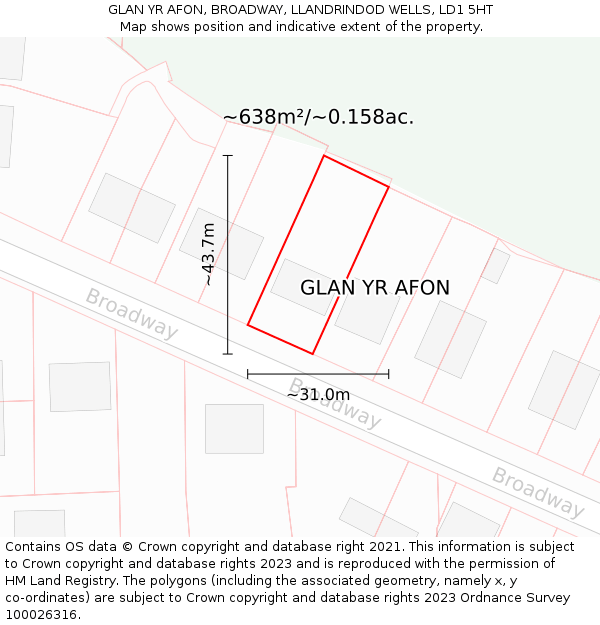 GLAN YR AFON, BROADWAY, LLANDRINDOD WELLS, LD1 5HT: Plot and title map