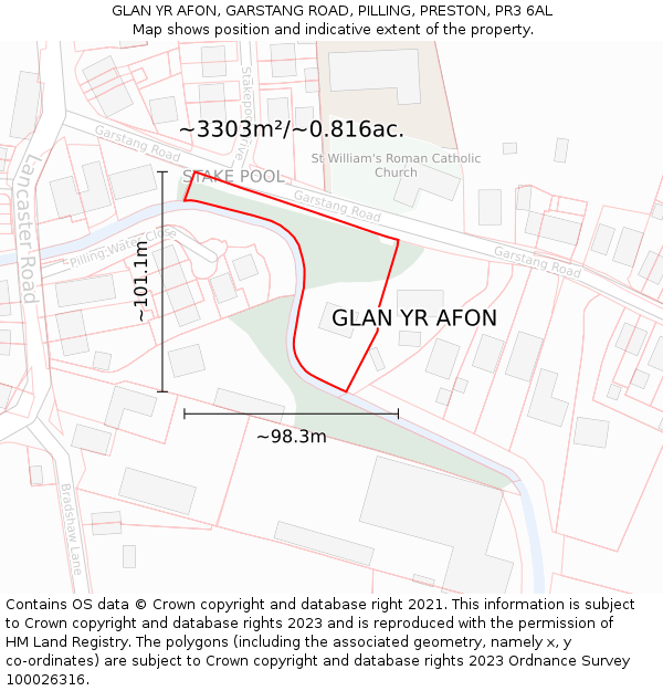 GLAN YR AFON, GARSTANG ROAD, PILLING, PRESTON, PR3 6AL: Plot and title map