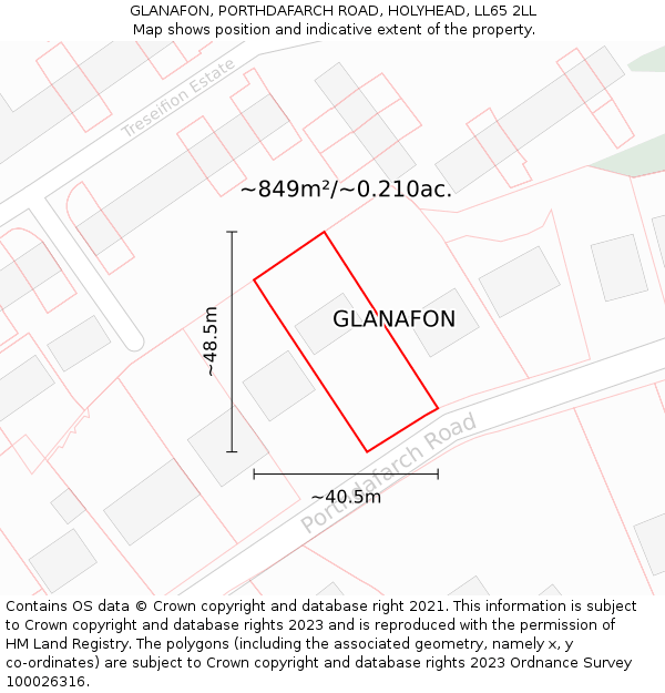 GLANAFON, PORTHDAFARCH ROAD, HOLYHEAD, LL65 2LL: Plot and title map