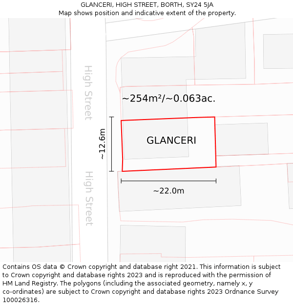 GLANCERI, HIGH STREET, BORTH, SY24 5JA: Plot and title map