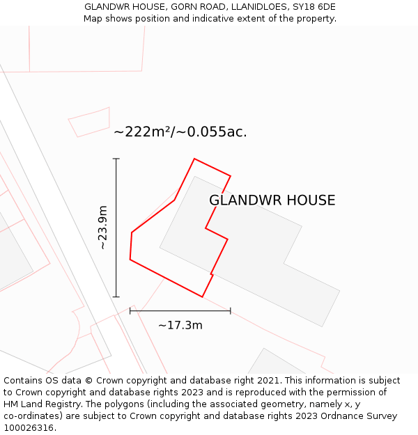 GLANDWR HOUSE, GORN ROAD, LLANIDLOES, SY18 6DE: Plot and title map
