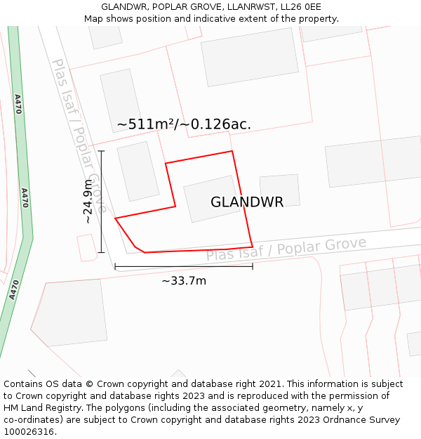 GLANDWR, POPLAR GROVE, LLANRWST, LL26 0EE: Plot and title map