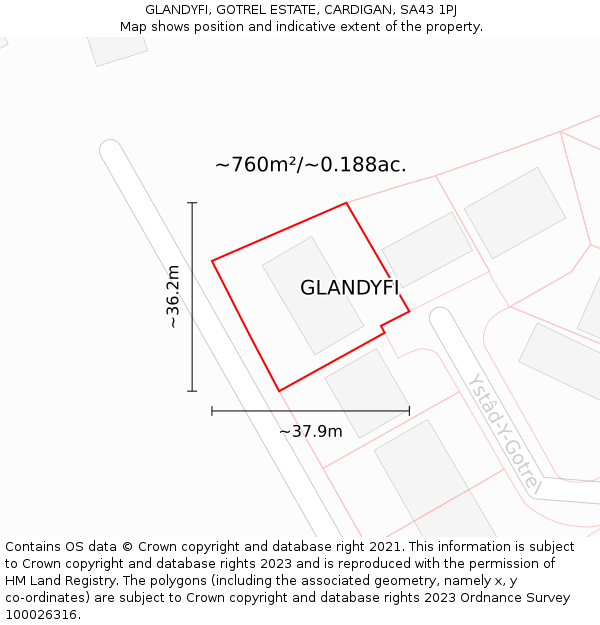 GLANDYFI, GOTREL ESTATE, CARDIGAN, SA43 1PJ: Plot and title map