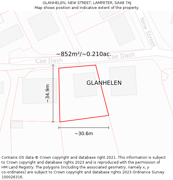 GLANHELEN, NEW STREET, LAMPETER, SA48 7AJ: Plot and title map