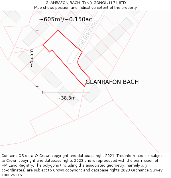 GLANRAFON BACH, TYN-Y-GONGL, LL74 8TD: Plot and title map