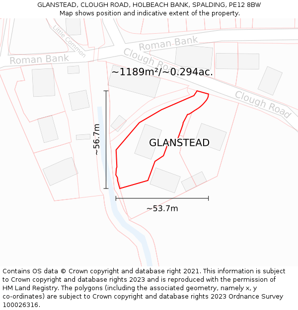 GLANSTEAD, CLOUGH ROAD, HOLBEACH BANK, SPALDING, PE12 8BW: Plot and title map