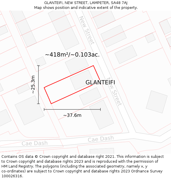 GLANTEIFI, NEW STREET, LAMPETER, SA48 7AJ: Plot and title map