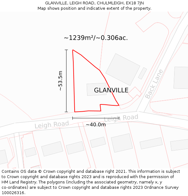 GLANVILLE, LEIGH ROAD, CHULMLEIGH, EX18 7JN: Plot and title map