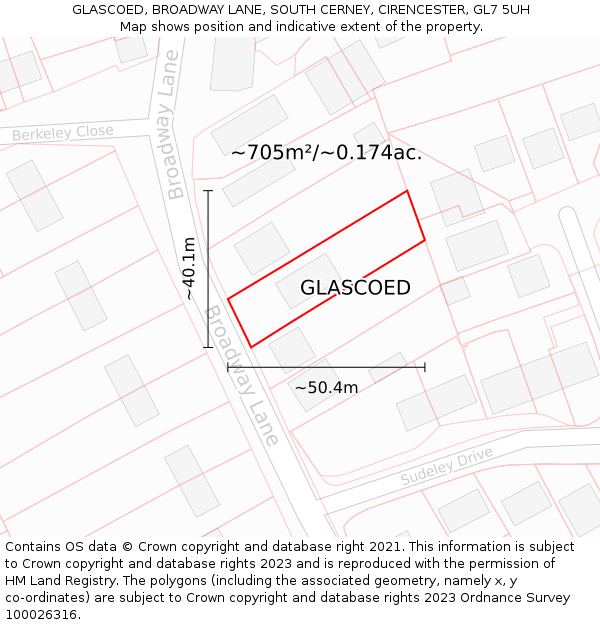 GLASCOED, BROADWAY LANE, SOUTH CERNEY, CIRENCESTER, GL7 5UH: Plot and title map