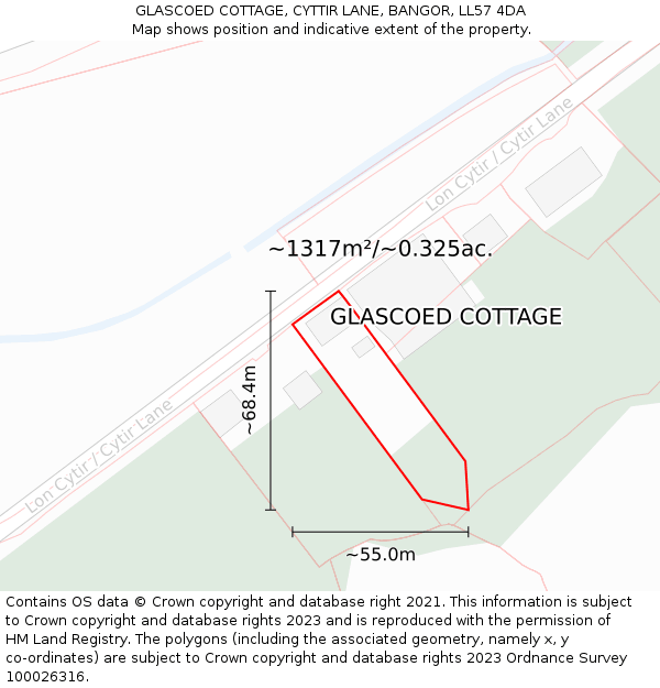 GLASCOED COTTAGE, CYTTIR LANE, BANGOR, LL57 4DA: Plot and title map