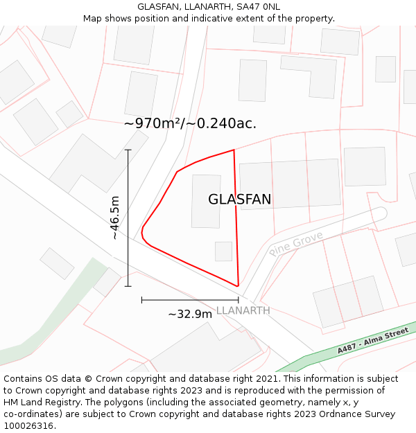 GLASFAN, LLANARTH, SA47 0NL: Plot and title map