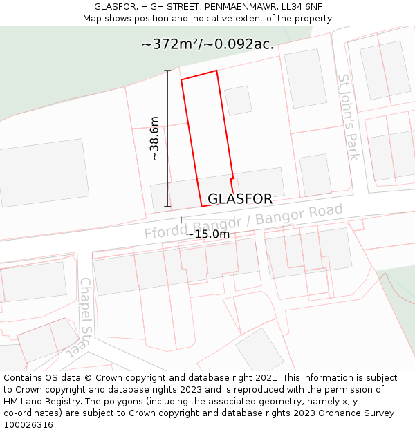 GLASFOR, HIGH STREET, PENMAENMAWR, LL34 6NF: Plot and title map