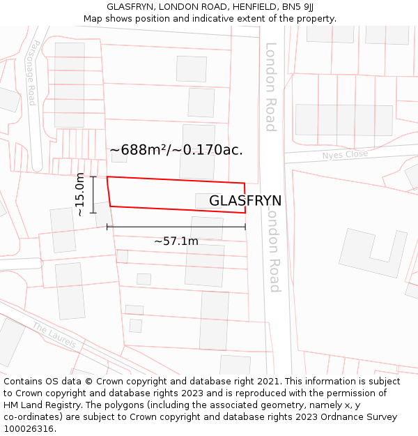 GLASFRYN, LONDON ROAD, HENFIELD, BN5 9JJ: Plot and title map