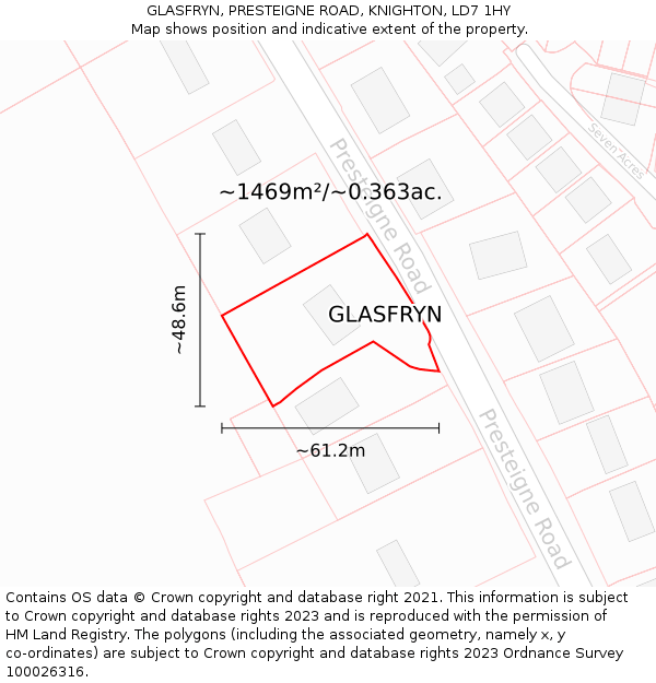 GLASFRYN, PRESTEIGNE ROAD, KNIGHTON, LD7 1HY: Plot and title map