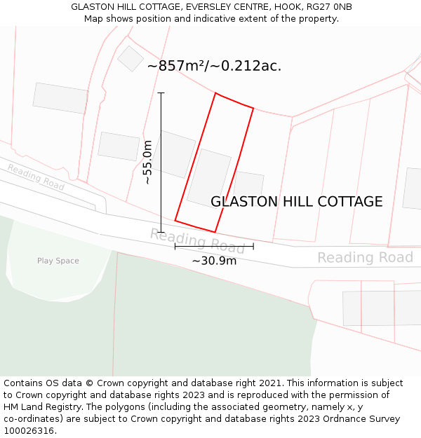 GLASTON HILL COTTAGE, EVERSLEY CENTRE, HOOK, RG27 0NB: Plot and title map