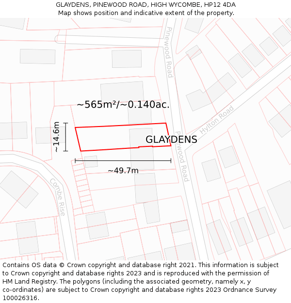 GLAYDENS, PINEWOOD ROAD, HIGH WYCOMBE, HP12 4DA: Plot and title map