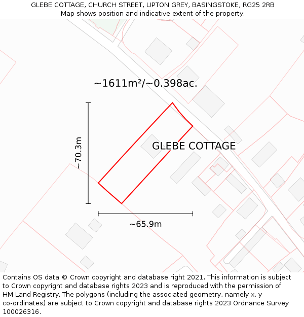 GLEBE COTTAGE, CHURCH STREET, UPTON GREY, BASINGSTOKE, RG25 2RB: Plot and title map