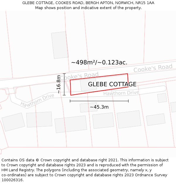 GLEBE COTTAGE, COOKES ROAD, BERGH APTON, NORWICH, NR15 1AA: Plot and title map