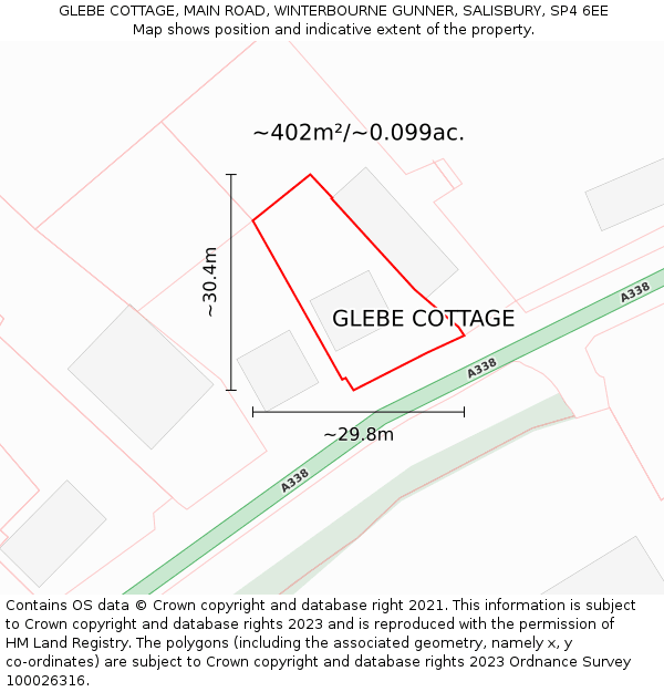 GLEBE COTTAGE, MAIN ROAD, WINTERBOURNE GUNNER, SALISBURY, SP4 6EE: Plot and title map