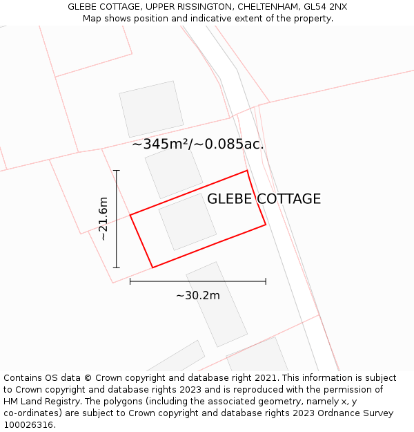 GLEBE COTTAGE, UPPER RISSINGTON, CHELTENHAM, GL54 2NX: Plot and title map